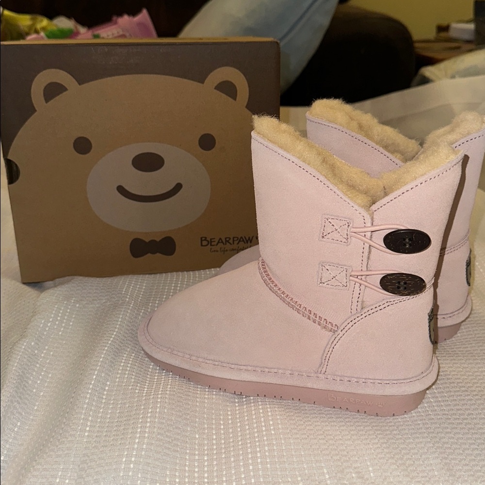 NWT BEARPAW ROSALINE TODDLER BOOTS 12 PINK SUEDE EXTERIOR WOOL BLEND INTERIOR